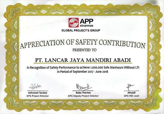 Appreciation of Safety Contribution