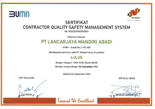 Sertifikat Contractor Quality Safety Management System